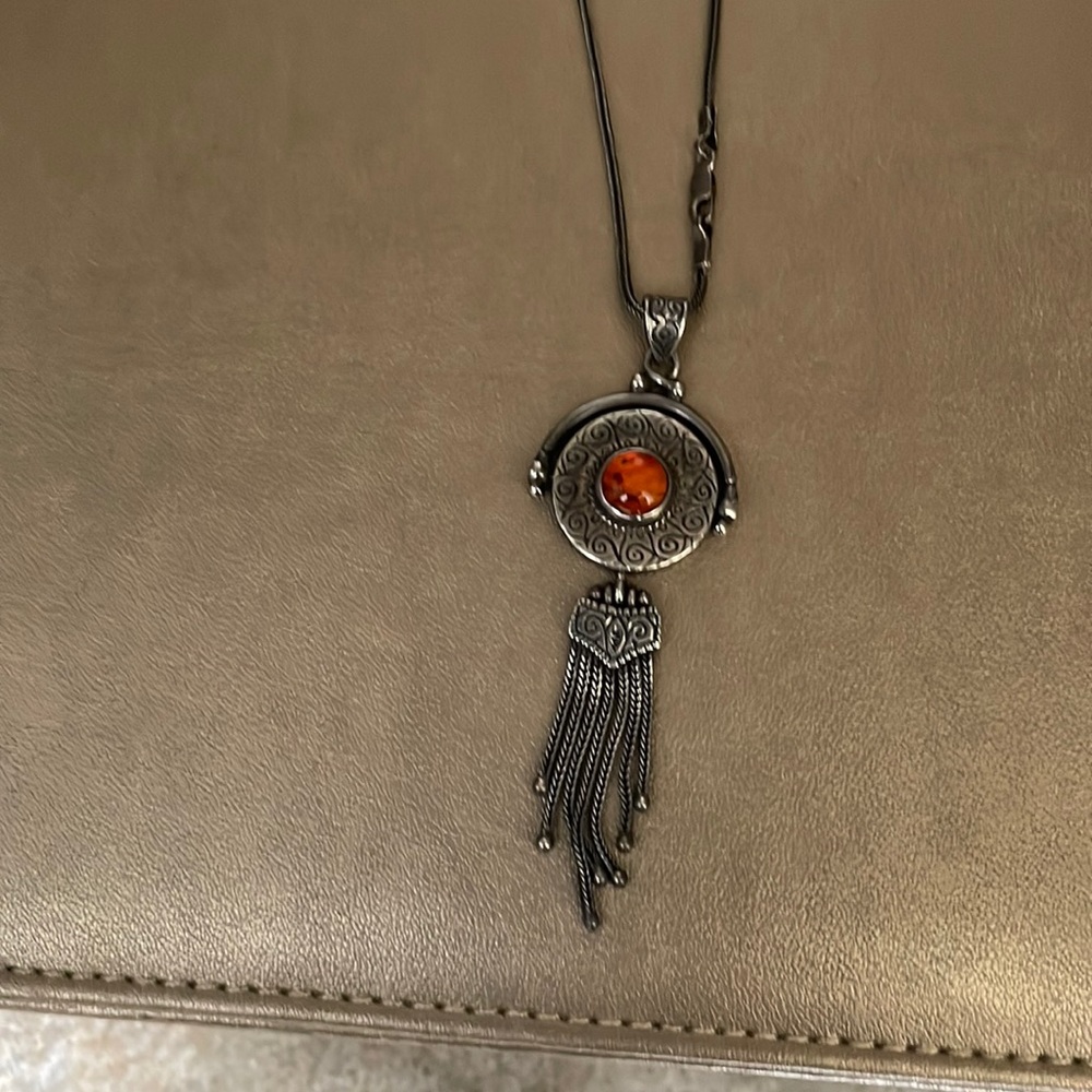 Silver and amber necklace
